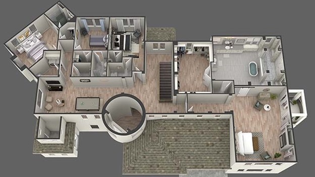 Floor Plan of home with bathrooms, game room, bedrooms, stairs, and closets.